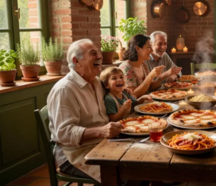Family enjoying Italian food together at Fold & Feast