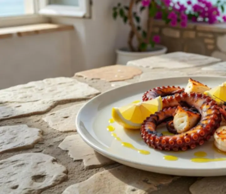 Fresh seafood plate with lemon and herbs