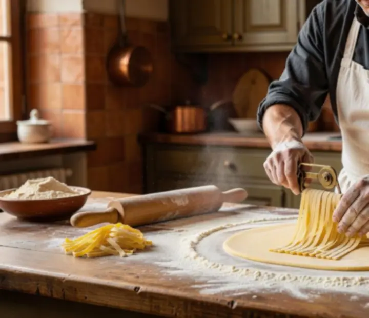Chef preparing handmade pasta in the Fold & Feast kitchen