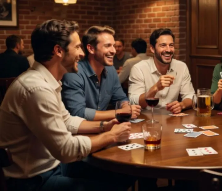 Group enjoying an offline poker night in a private room at Fold & Feast