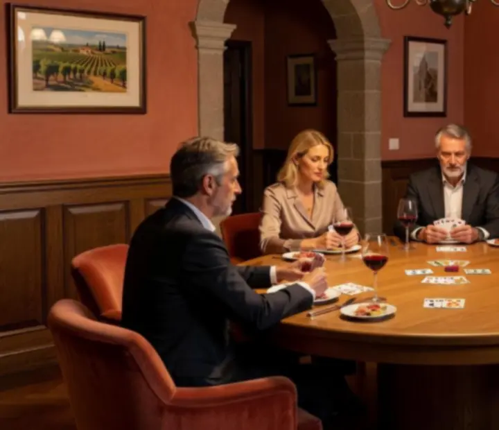 Private poker table set for a group event in a warm Italian restaurant